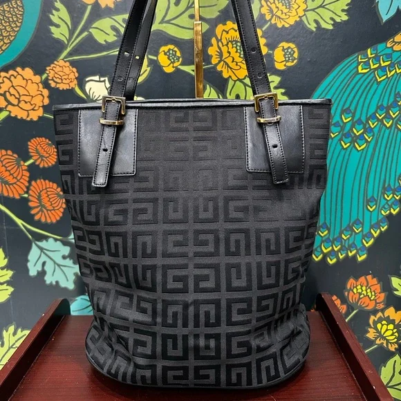 Givenchy Black Jacquard Logo Zip-Top Tote | Leather Trim | Gold Hardware - Picture 3 of 15